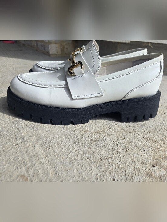 Steve Madden Shoes - Steve Madden White Leather Chunky Lug Loafers with Gold Bit